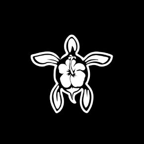 AGL Hibiscus Turtle Decal Sticker | 5.2-Inches by 5-Inches | Premium Quality White Vinyl Turtle Decals for Car