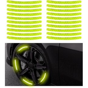 Augeny 20PCS Reflective Car Wheel Decorative Stripe Stickers, Anti-Scratch Night Safety Warning Sticker, Fluorescent Tire Rims Decal, Auto Exterior Decor Accessories for Most Vehicles (Blue)