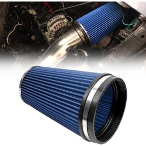 RYANSTAR RACING 152 مم 6 بوصة مخروط مدبب مستدير عالي التدفق مغلق من الأعلى قابل للغسل مشبك على فلتر الهواء الجاف طويل 265 مم أزرق