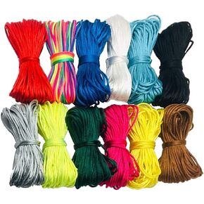 FQTANJU 2mm x 12 Bundles 132 Yards premium Quality Rattail Nylon Satin Cord for Beading Jewelry Making, , Kumihimo Rattail,Chinese Knot, (Assorted Colors)
