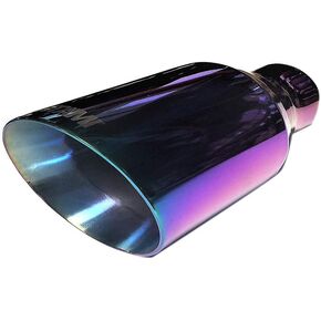 NETAMI NT-2371 طرف عادم مزدوج الجدار T304 من الفولاذ المقاوم للصدأ مع لحام تحويل أزرق/أرجواني (مدخل 2.25 بوصة/مخرج 3.5 بوصة أرجواني)