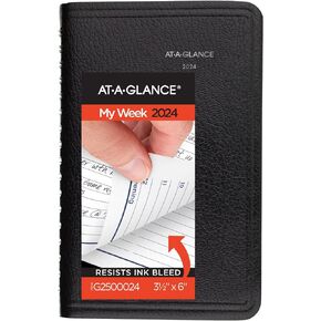 AT-A-GLANCE 2025 Planner, Weekly, 3-1/2" x 6", Pocket Size, Open Scheduling, DayMinder, Black (SK480025)