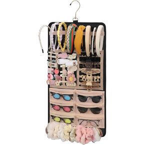 Ethereal Hanging Claw Clip Organizer Hair Bows Holder with Hanger Metal Hooks, Sunglasses Organizer Storage, Hair Clip Organizer, Scrunchies Holder (Only Bag)