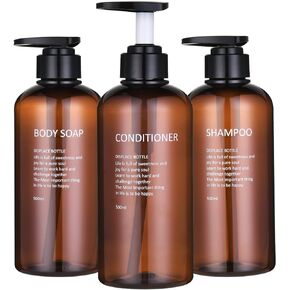 Shampoo and Conditioner Dispenser -3pcs 16.9oz/500ml Amber Plastic Empty Refillable Pump Lotion Bottle Containers Set for Bathroom Shower Body Wash