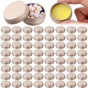 Patelai 64 Pieces Lip Balm Tin Containers Screw Top Round Tin Cans Aluminum Tin Jar with Screw Lid, Empty Bottle Travel Cosmetic Sample Tin Cans Container for DIY(Champagne, 0.5 oz)