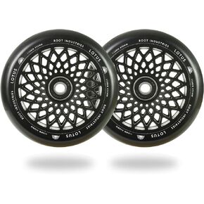 ROOT INDUSTRIES 110mm Lotus Stunt Trick Scooter Wheels (Pair) - Wide Fast Hollowcore - Kick Push Scooter Tires - Pro 110mm Freestyle Urethane - Fit Most Setups - 30mm x 110mm - Bearings (Black)