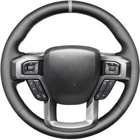 MEWANT Hand Sew Black Artificial Leather Steering Wheel Wrap for Ford F-150 F-250 F-350 F-450 F-550 F-600 F-650 F-750