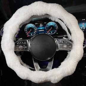 Luxury Fluffy Winter Car Steering Wheel Cover for Women, YUNXNYC Fuzzy Cute Steering Wheel Cover Soft Warm Furry Auto Plush Fur Vehicle Steering Wheel Protector Waved (Black)