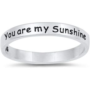 You are my Sunshine Stackable Script Ring .925 Sterling Silver Band Sizes 4-10