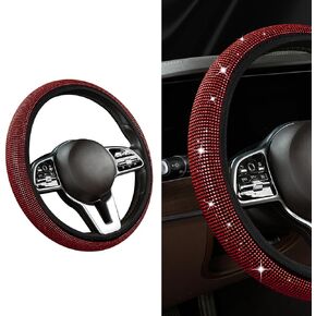 Bling Car Steering Wheel Cover, Crystal Glitter Rhinestone Wheel Protector for Girls Women, 15 inch Anti-Slip Steering Wheel Protector, Universal Car Interior Accessories for Most Cars (Black)
