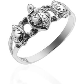 AeraVida Cute Triple Sea Turtle .925 Sterling Silver Ring | Sea Turtle Sterling Silver Ring | Sterling Silver Turtle Ring | Ring for Women | Tiple Sea Turtle Rings | Sterling Silver Ring for Women