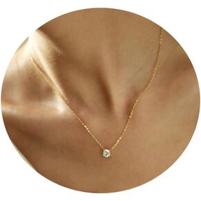 Gold Diamond Pendant Necklace for Women, 18K Gold Plated CZ Solitaire Necklace Dainty Gold Layered Cubic Zirconia Choker Necklaces Trendy Jewelry Gifts