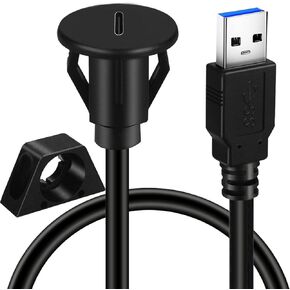 BATIGE Small USB 3.0 Male to Type C 3.0 Female Car Flush Mount Cable USB C 3.0 Panel Mount Extension Cable for Car Truck Boat Motorcycle Dashboard 3ft