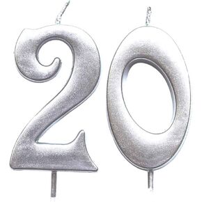 MAGJUCHE Silver 20th Birthday Numeral Candle, Number 20 Cake Topper Candles Party Decoration for Girl Or Boy