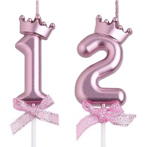 12th Birthday Candles, Rose Gold 12 Year Old Number Birthday Candles, Happy Birthday Party Cake Topper Decoration Gifts for Boys Girls