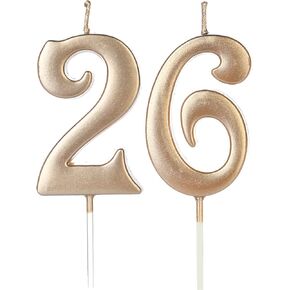 26th & 62nd Number Birthday Candles for Cake Topper, Number 62 26 Glitter Premium Candle Party Anniversary Celebration Decoration for Kids Women or Men, Gold