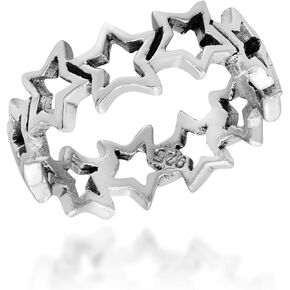 AeraVida Cut Out Stars Link Band .925 Sterling Silver Ring | Adorable Wedding Rings For Women | Chic Comfort Fit Silver Rings for Women | Gift for Daughter | Sterling Silver Rings Sizes 5-10