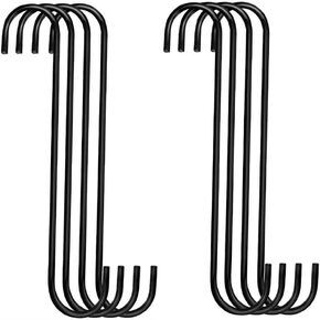 Extra Large 12 inch S Hooks for Hanging,S Shaped Hook Heavy Duty,Black Long S Hooks for Hanging Plant,Basket,Tree Branch,Closet,Garden,Pergola,Indoor Outdoor Uses 10 PCS