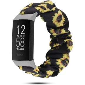 200Pcs Compatible for Fitbit Charge 4 Band, Blueshaw Fabric Elastic Scrunchie Elastic Watch Band Women Cute Replacement Straps Compatible for Fitbit Charge 4 (Sunflower Yellow)