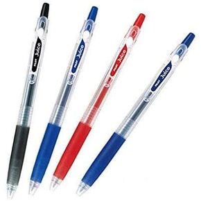 Pilot Juice Retractable Premium Gel Ink Roller Ball Pens, Ultra Fine Point 0.38mm, Black, Blue, Red and Blue Black Ink, Each 1 Pen- value Set of 4