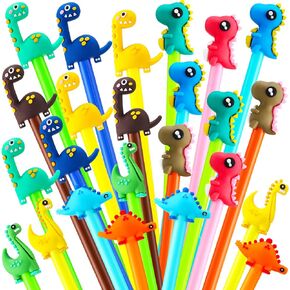 Gersoniel 24 Pcs Cute Dinosaur Pens Bulk Cartoon Gel Ink Dino Pens Black Ink Kawaii Dinosaur Writing Supplies Set for Fun Animal Office Supplies Christmas Writing Gifts Fillers