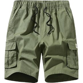 Vcansion Men's Cargo Shorts Casual Cotton Multi-Pockets Elastic Waist Camo Shorts