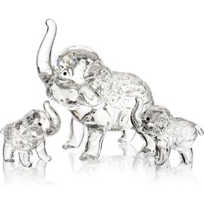 Set of 3 Elephant Figurine Collection, Crystal Cute Elephant Statue, Animal Ornament Sculpture Figurines Feng Shui Decor for Home, Table Centerpiece, Housewarming, Congratulatory Gift
