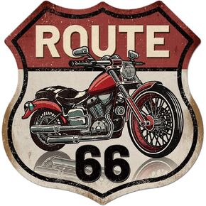 GLOBLELAND Vintage Metal Motorcycle Tin Sign Retro Route 66" Shield Metal Wall Decor Funny Decorative Tin Sign Art Plaque Poster 12ﾗ12inch/30x30cm for Home Kitchen Bar Club Decoration