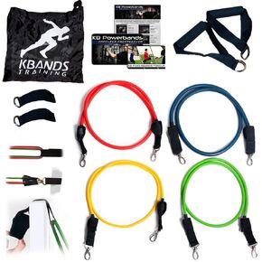 KB Powerbands Resistance Bands Set, Exercise Bands with Handles, Door Anchor, 2 Anchor Straps, Digital Training Downloads, Resistance Training, Physical Therapy