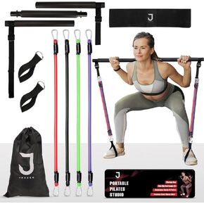 Pilates Bar Kit with Resistance Bands for Men and Women | 3 Set Exercise Resistance Bands – Pilates Bar with Non-Slip Foot Belts | Home Gym Workouts Stainless Steel Pilates for Full Body Shaping in Saudi Arabia