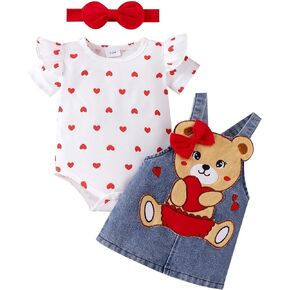 Baby Girl Clothes Outfits Summer Cute Little Bear Romper + Shorts + Butterfly Tie Hair Band Set 0-18 Months