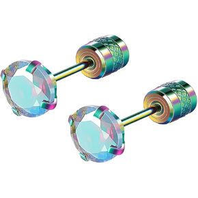 التيتانيوم الجراحية الفولاذ المقاوم للصدأ مكعب زركونيا المسمار الخلفي أقراط، هيبوالرجينيك لذيذ برغي مسطح الظهر تشيكوسلوفاكيا ترصيع مزدوجة الجانب التيتانيوم المسمار الخلفي أقراط للنساء الرجال (قوس قزح ملون) in Kuwait