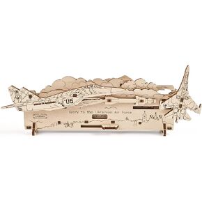 UGEARS Ghost of Kyiv Attacks 3D Wooden Puzzle - Wooden Mechanical Model Kit to Build - DIY Constructor with Gear Mechanism - Brain Teaser Building Set for Adults