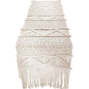 SnugLife Macrame Table Runner (86" X 13") Long | Boho Table Runner | Wedding Table Decor | Vintage Farmhouse and Bohemian Dining Room Style | Off-White
