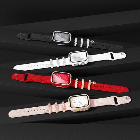 Suoman for Apple Watch Series 6/5/4 SE 40mm Screen Protector Case,Watch Decorate + Diamonds Edging Screen Protector Cover for iWatch Series 6/5/4 SE 40mm - White in Saudi Arabia
