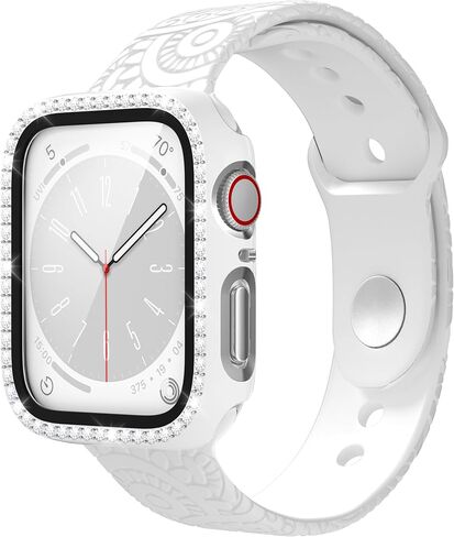Suoman for Apple Watch Series 6/5/4 SE 40mm Screen Protector Case,Watch Decorate + Diamonds Edging Screen Protector Cover for iWatch Series 6/5/4 SE 40mm - White in Saudi Arabia