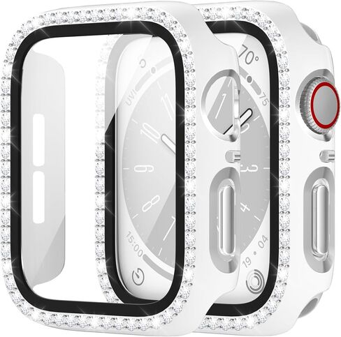 Suoman for Apple Watch Series 6/5/4 SE 40mm Screen Protector Case,Watch Decorate + Diamonds Edging Screen Protector Cover for iWatch Series 6/5/4 SE 40mm - White in Saudi Arabia