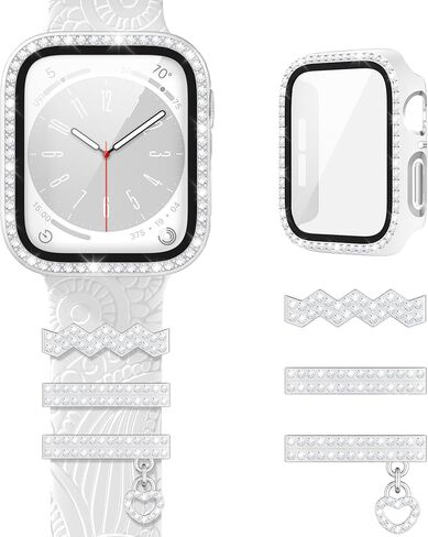 Suoman for Apple Watch Series 6/5/4 SE 40mm Screen Protector Case,Watch Decorate + Diamonds Edging Screen Protector Cover for iWatch Series 6/5/4 SE 40mm - White in Saudi Arabia
