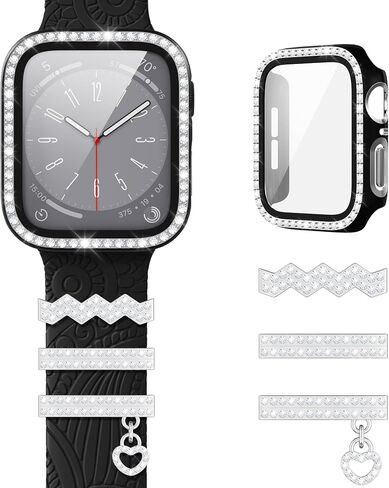 Suoman for Apple Watch Series 6/5/4 SE 40mm Screen Protector Case,Watch Decorate + Diamonds Edging Screen Protector Cover for iWatch Series 6/5/4 SE 40mm - White in Saudi Arabia