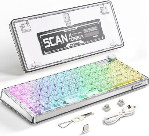 لوحة مفاتيح ميكانيكية K75 81 مفتاحًا RGB ميكانيكية مع أغطية مفاتيح شفافة، حامل حشية 4000 مللي أمبير في الساعة، سلكي/بلوتوث/2.4 جيجا مع كابل من النوع C، مفتاح خطي قابل للتبديل السريع لنظام Win/Mac (أبيض) in Kuwait