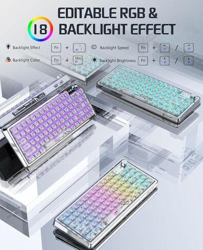 لوحة مفاتيح ميكانيكية K75 81 مفتاحًا RGB ميكانيكية مع أغطية مفاتيح شفافة، حامل حشية 4000 مللي أمبير في الساعة، سلكي/بلوتوث/2.4 جيجا مع كابل من النوع C، مفتاح خطي قابل للتبديل السريع لنظام Win/Mac (أبيض) in Kuwait