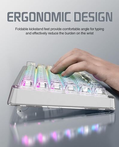 لوحة مفاتيح ميكانيكية K75 81 مفتاحًا RGB ميكانيكية مع أغطية مفاتيح شفافة، حامل حشية 4000 مللي أمبير في الساعة، سلكي/بلوتوث/2.4 جيجا مع كابل من النوع C، مفتاح خطي قابل للتبديل السريع لنظام Win/Mac (أبيض) in Kuwait
