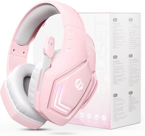 سماعة ألعاب وردية لاسلكية مع ميكروفون، صوت محيطي ستيريو، سماعات رأس لاسلكية 2.4 جيجا مطورة فوق الأذن مع ميكروفون، وسادات أذن ناعمة، ضوء LED أبيض، عزل الضوضاء للفتيات والمراهقين والنساء in Kuwait