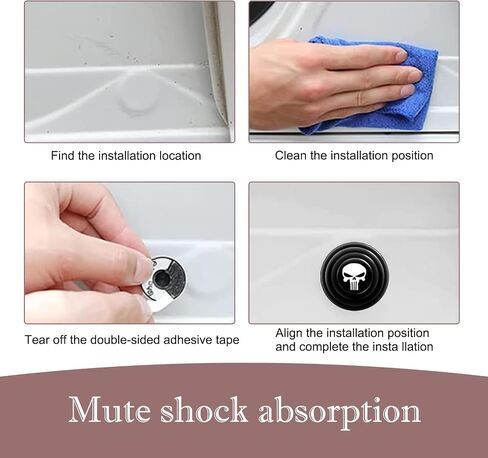 8 PCS Car Door Shock Absorbing Pad, 1.1" Teeth Skull Design Self-Adhesive Thickened Hood Trunk Cushioning Silicone Pad, Protect Replacement Accessories, Suitable for Most Cars (Black) in Saudi Arabia