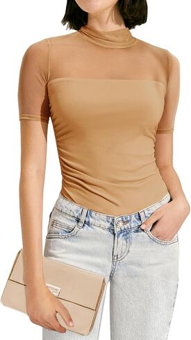 MIHOLL 2024 ملابس علوية نسائية صيفية أنيقة شبكة غير رسمية كم قصير أنيق لطيف مناسب للعمل والأعمال العصرية تي شيرت in Kuwait