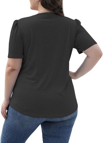VISLILY Womens-Plus-Size-Tops Summer Puff Short Sleeve T Shirts Square Neck Tees Loose Fashion Tunics XL-5XL in Saudi Arabia