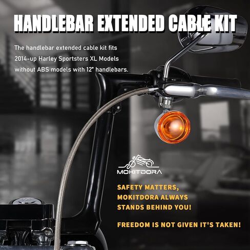 MoKitDora Sportster Handlebar Extended Cable Kit Brake Line Clutch Cable Throttle Cables CAN-Bus Turn Signal Wiring Harness for 2014-up Harley Sportster XL without ABS 12" Handlebar, Chrome in Saudi Arabia