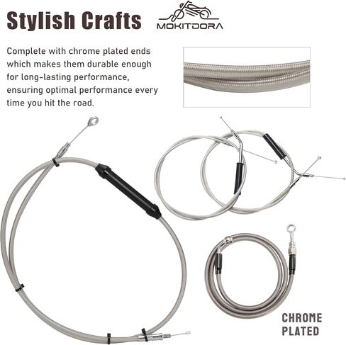 MoKitDora Sportster Handlebar Extended Cable Kit Brake Line Clutch Cable Throttle Cables CAN-Bus Turn Signal Wiring Harness for 2014-up Harley Sportster XL without ABS 12" Handlebar, Chrome in Saudi Arabia