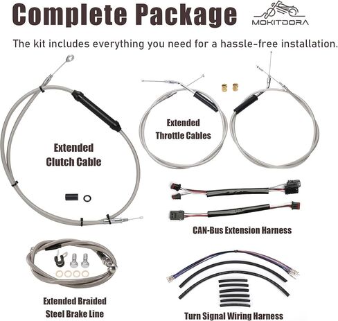 MoKitDora Sportster Handlebar Extended Cable Kit Brake Line Clutch Cable Throttle Cables CAN-Bus Turn Signal Wiring Harness for 2014-up Harley Sportster XL without ABS 12" Handlebar, Chrome in Saudi Arabia