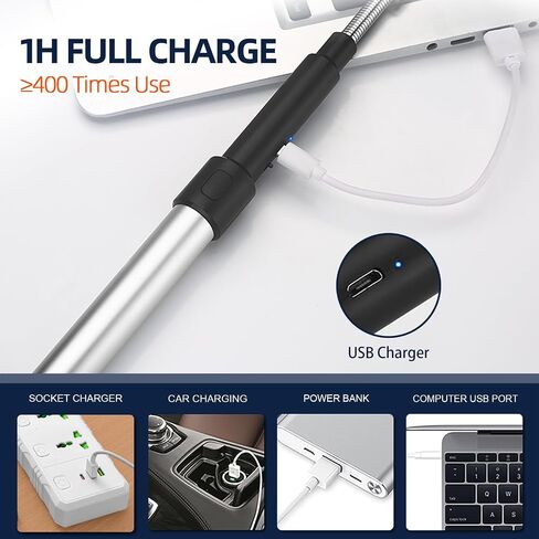 Candle Lighter Electric Lighter, USB Arc Lighter 360° Flexible Neck Rechargeable Lighters with LED Display, Telescopic Pole Long Lighters for Tabletop Fire Pit Camping BBQ S'mores in Saudi Arabia